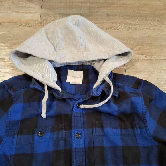 American Eagle Hooded Button Up Flannel Shirt Mens Size Small - Picture 4 of 8